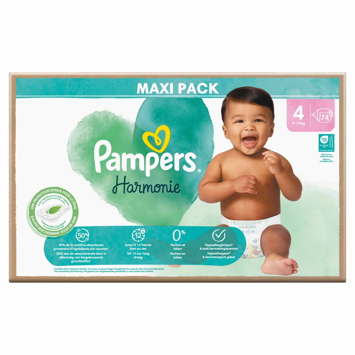 PAMPERS HARMONIE BABY PLIENKY V.4 9-14KG 74KS 1×74 ks, plienky vo veľkosti 4