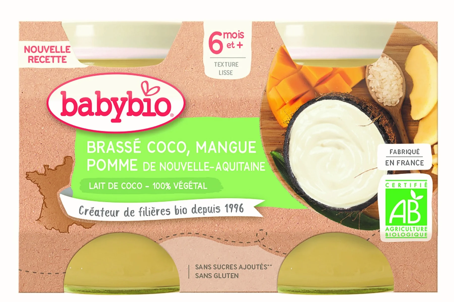 BABYBIO Brassé z kokosového mlieka mango ananás 2x130 g