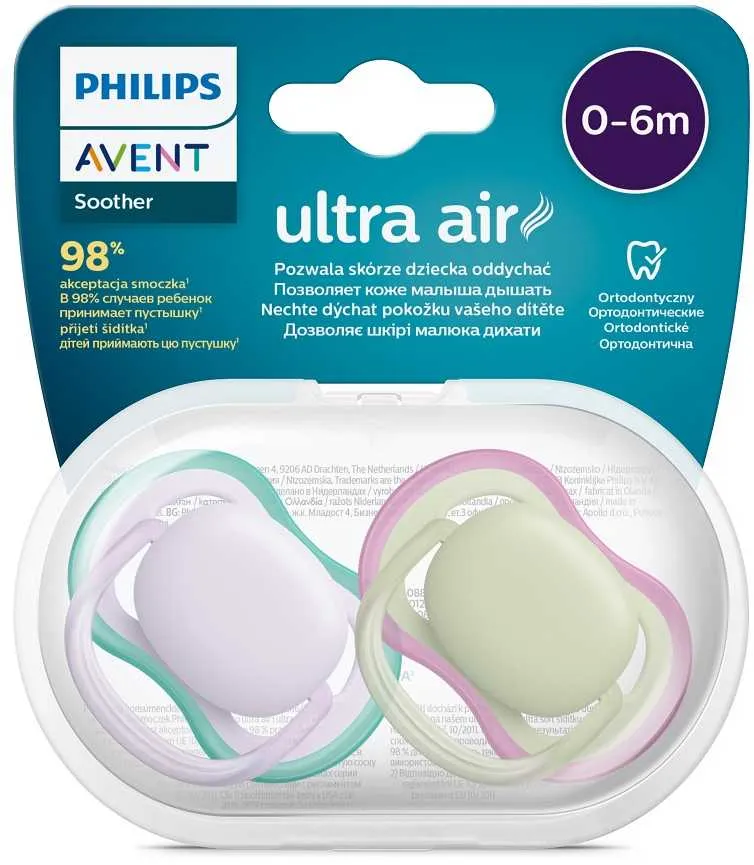 Philips AVENT Cumlík Ultra air neutral 0-6m dievča fialová 2ks 1×2 ks, cumlík