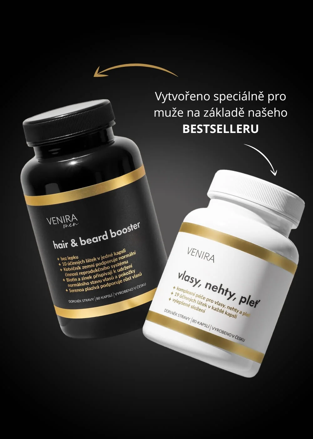 VENIRA Hair & beard booster pre mužov 80dňová kúra 1×80 cps, doplnok výživy