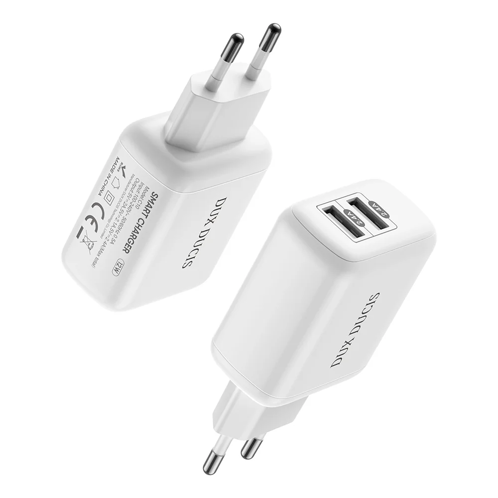 DUX DUCIS C10 sieťová nabíjačka 2x USB 2.4A 12W, biela 