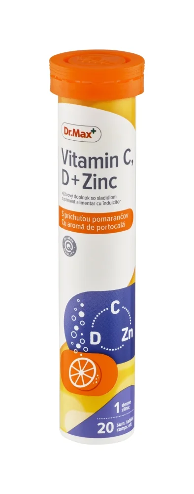 Dr. Max VITAMIN C, D + ZN, POMARANC 1×20 tbl, doplnok výživy