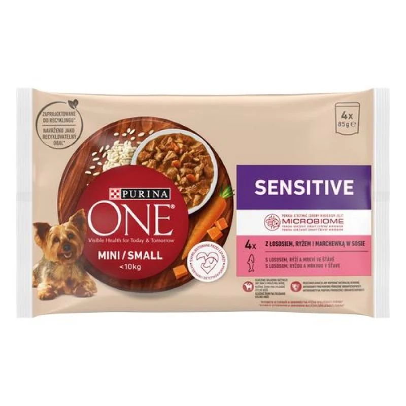 PURINA ONE MINI Small Dog Sensitive Multipack losos v šťave 4x85g