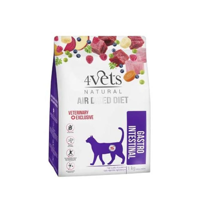 4Vets AIR DRIED NATURAL VETERINARY EXCLUSIVE GASTRO INTESTINAL 1kg sušené krmivo pre mačky pri ochoreniach tráviaceho traktu