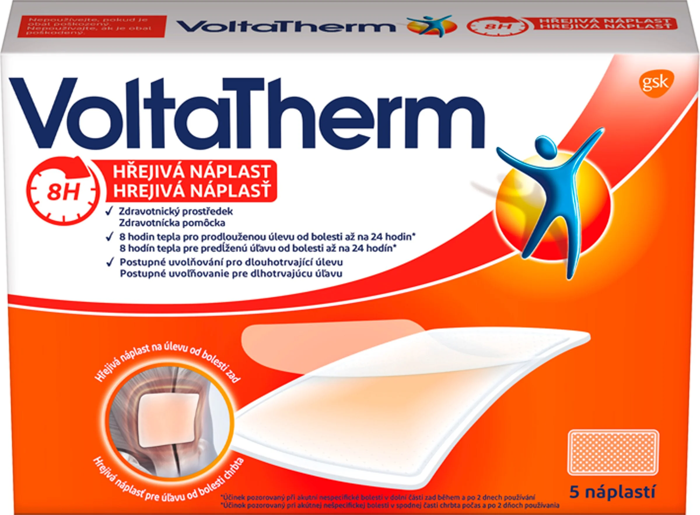 VoltaTherm hrejivá náplasť 1x5 ks, na úľavu od bolesti chrbta