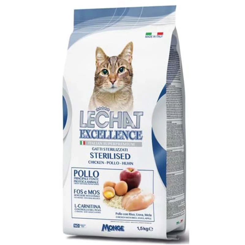 MONGE LECHAT EXCELLENCE STERILIZED Chicken 1,5kg superprémiové krmivo pre sterilizované mačky