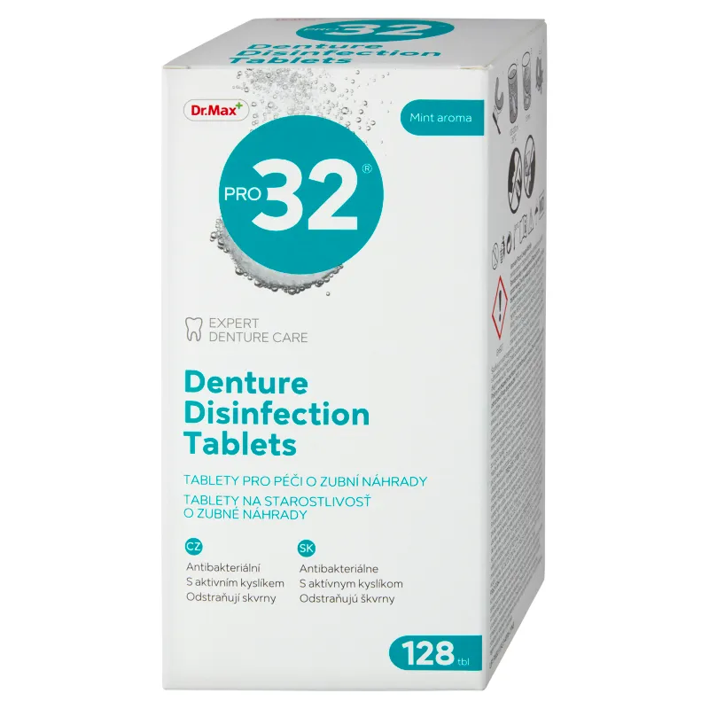 Dr. Max PRO32 Čistiace tablety na zubné protézy 1×128 tbl, čistiace tablety s aktívnym kyslíkom
