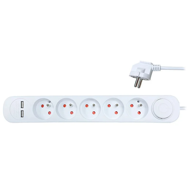 Solight predlžovací prívod, 5 zásuviek, USB 2.4A, biely, 3 x 1mm2, vypínač, 3m PP152USB