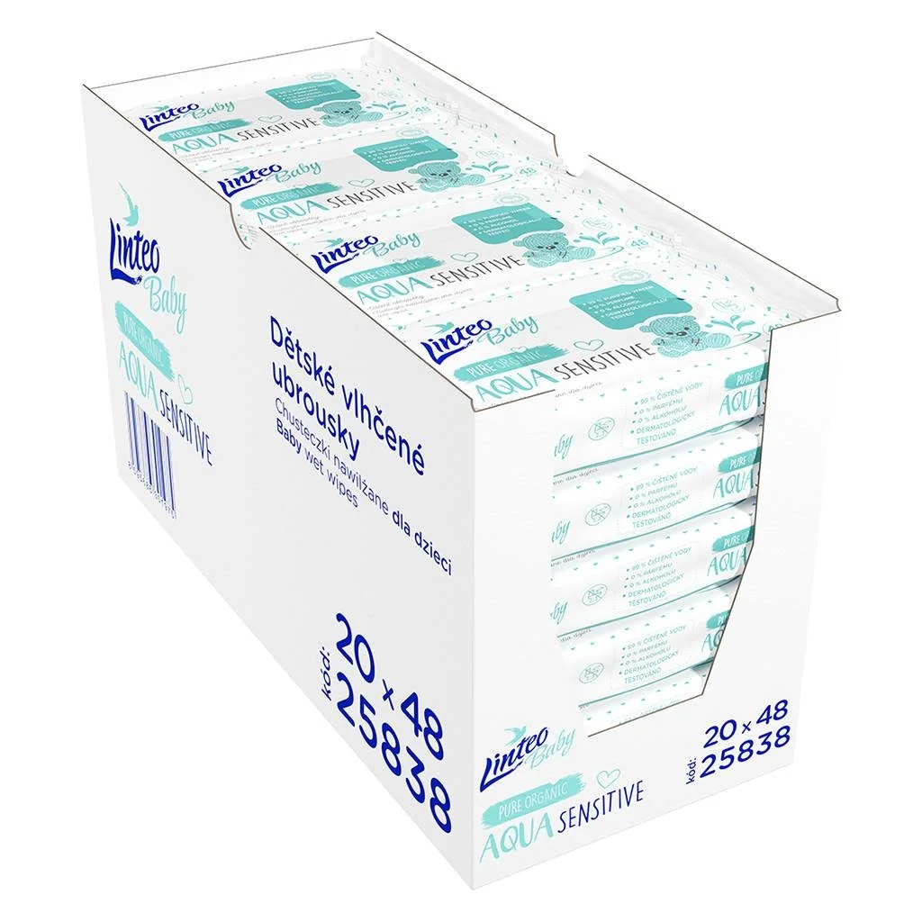 Detské vlhčené obrúsky Linteo Baby AQUA SENSITIVE 48 ks , 20C45313 