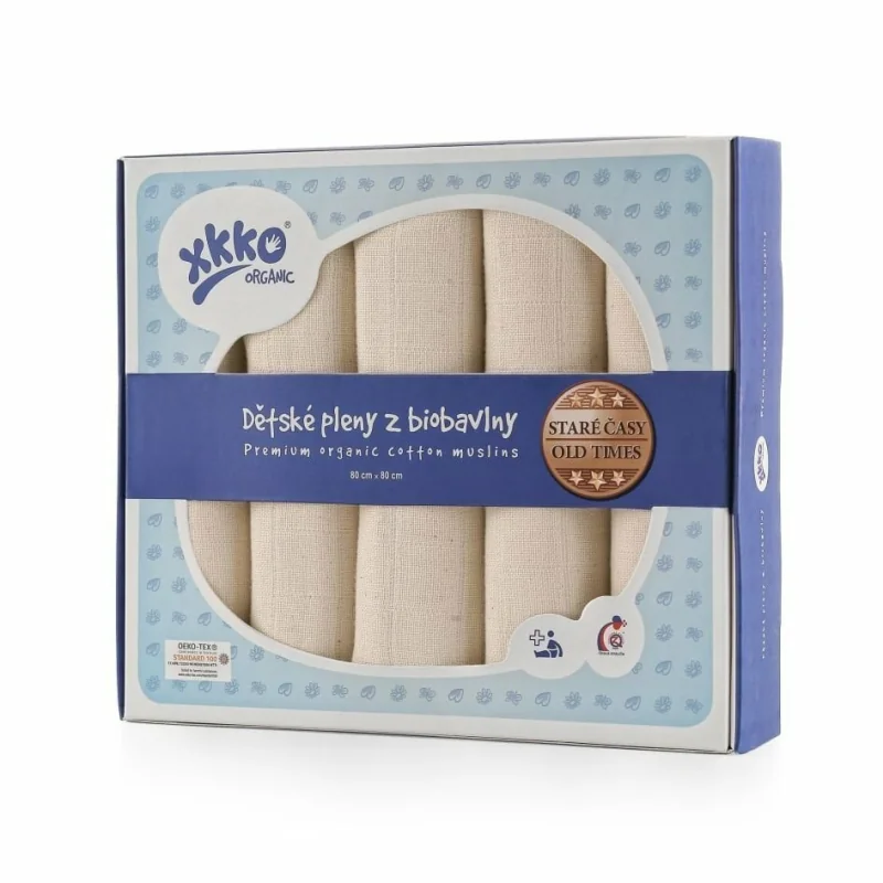 XKKO Organic Staré časy - Plienky z biobavlny - Natural, 80x80 CTN080021