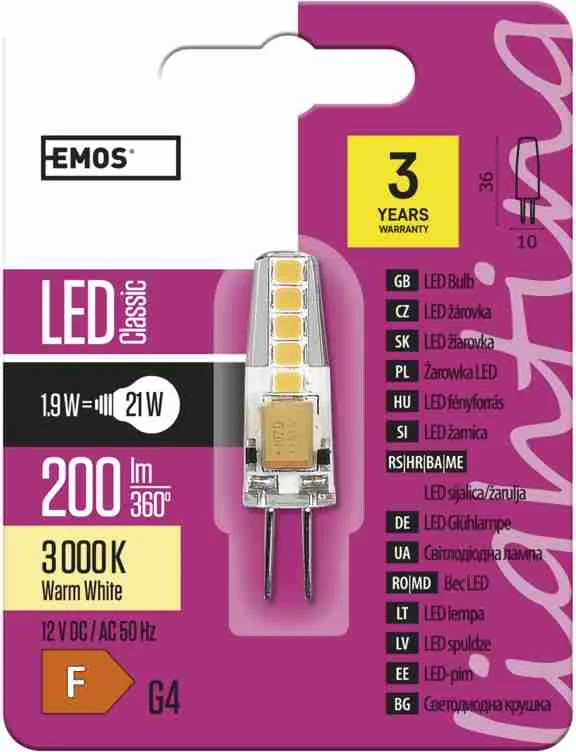 LED CLS JC 1,9W G4 WW 1×1 ks, LED žiarovka