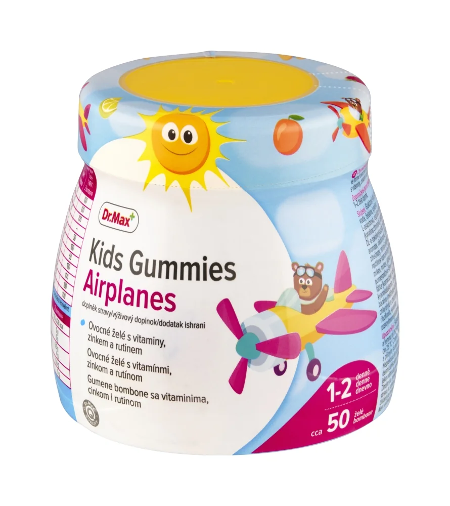 Dr. Max Kids Gummies Airplanes XXL 1×50+ 50 ks, ovocné želé s vitamínmi, zinkom a rutínom