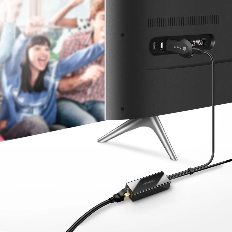 Ugreen USB externý sieťový adaptér pre Chromecast + kábel 1m, čierny 