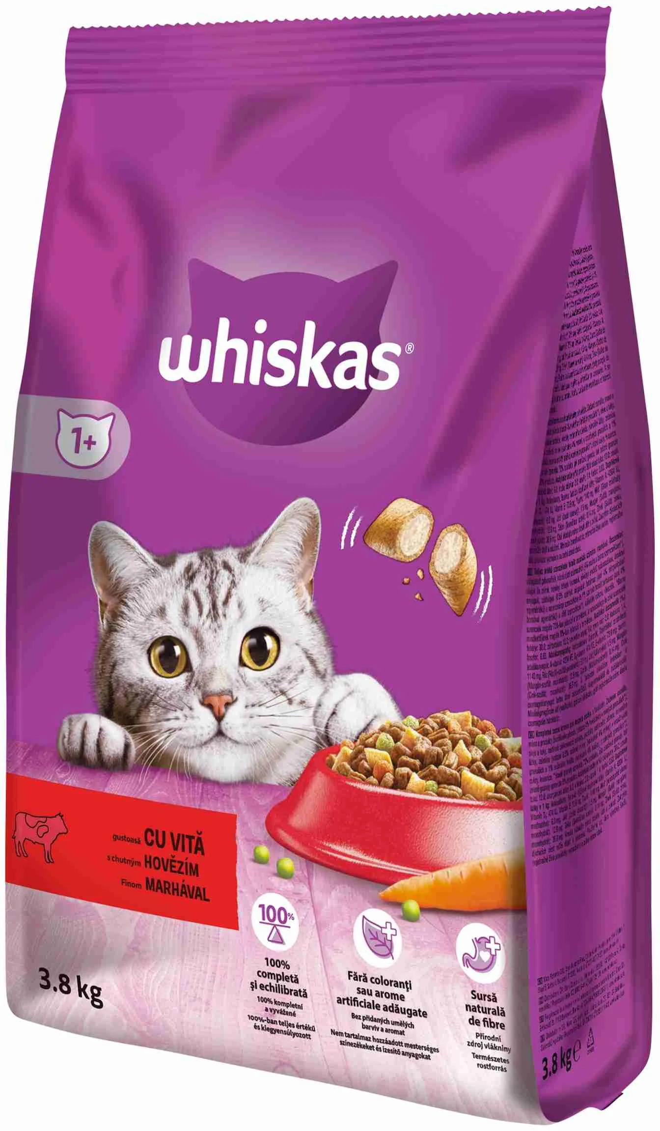 WHISKAS Granule pre dospelé mačky s hovädzím mäsom 1×3,8kg, granule pre dospelé mačky