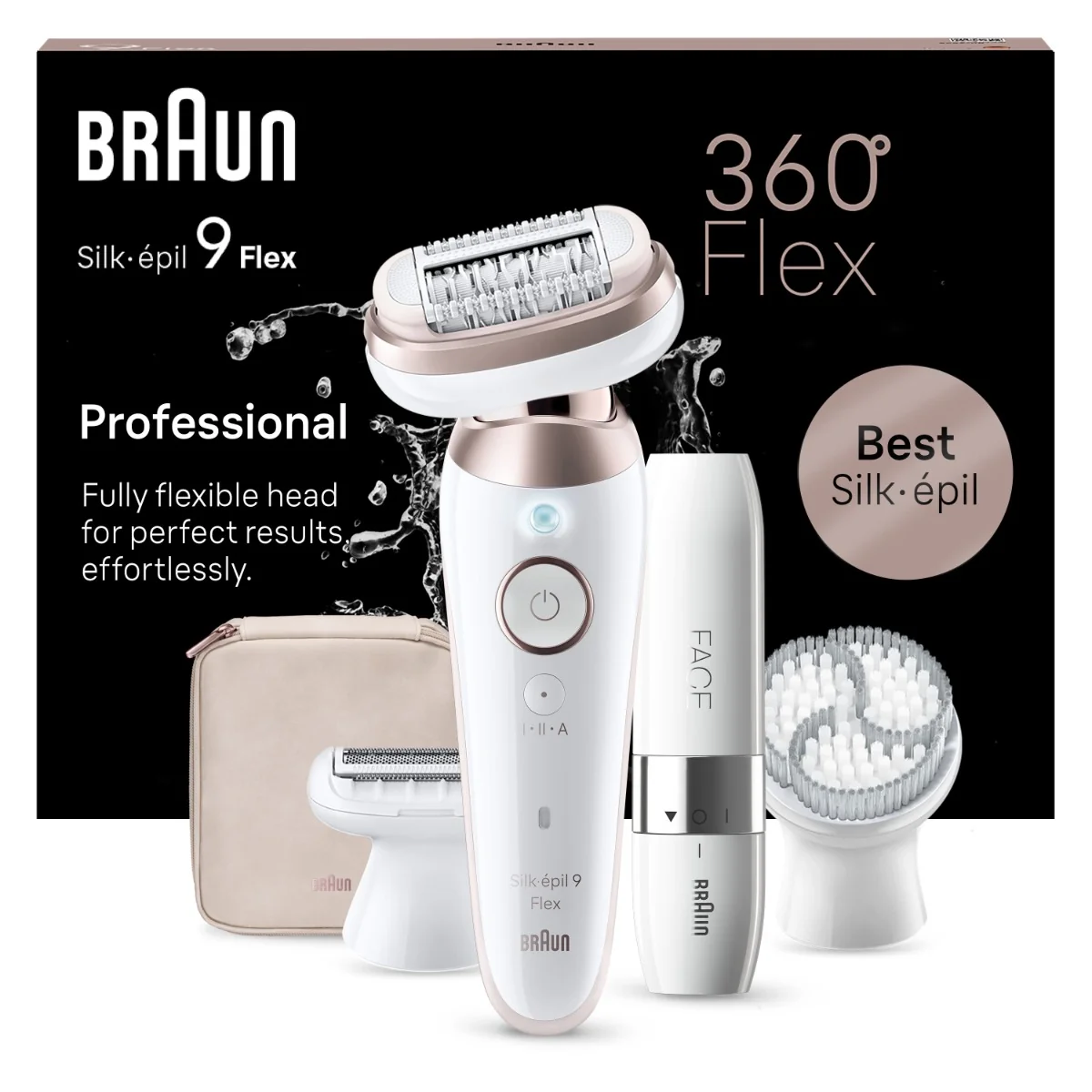 Braun Silk-épil 9 Flex, Epilátor na Odstraňovanie Chĺpkov, 9-360 3D, Biela/Ružovo-titánová 1×1 ks, epilátor