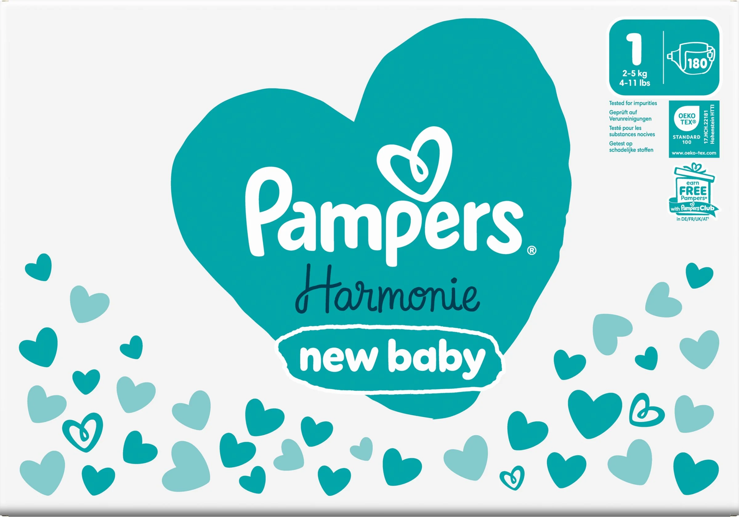 PAMPERS HARMONIE BABY PLIENKY V.1 2-5KG 180KS 1×180 ks, plienky vo veľkosti 1