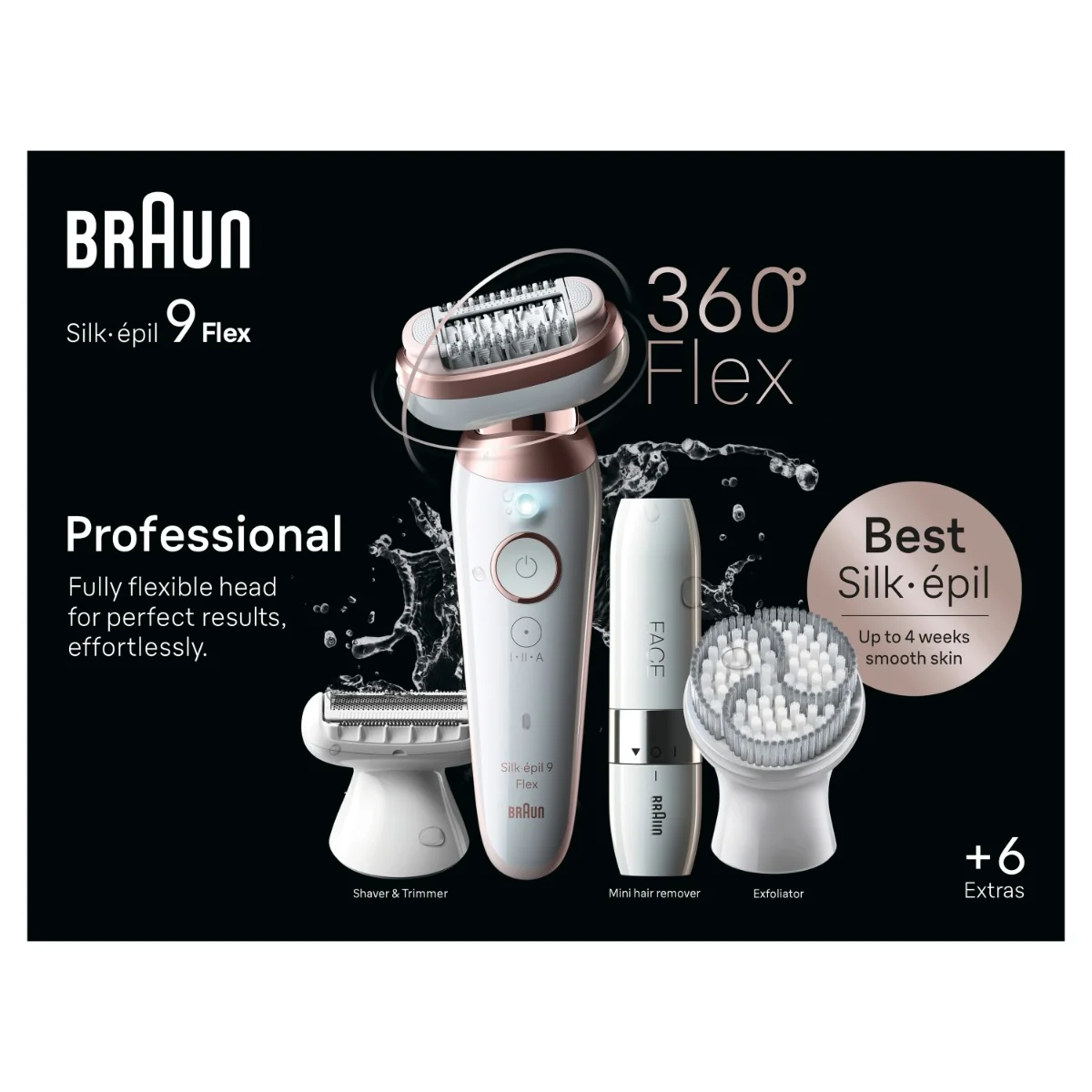 Braun Silk-épil 9 Flex, Epilátor na Odstraňovanie Chĺpkov, 9-360 3D, Biela/Ružovo-titánová 1×1 ks, epilátor