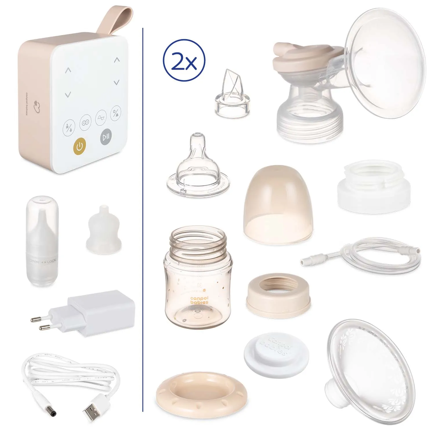 Canpol babies Dvojitá elektrická odsávačka materského mlieka 2v1 1×1 ks, odsávačka mlieka s nosnou odsávačkou ExpressCare