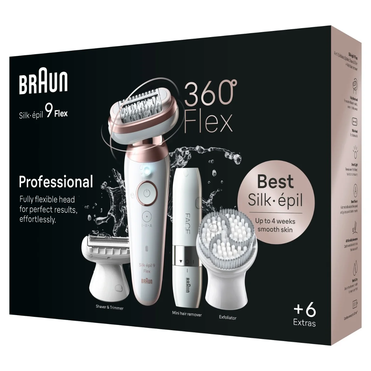 Braun Silk-épil 9 Flex, Epilátor na Odstraňovanie Chĺpkov, 9-360 3D, Biela/Ružovo-titánová 1×1 ks, epilátor