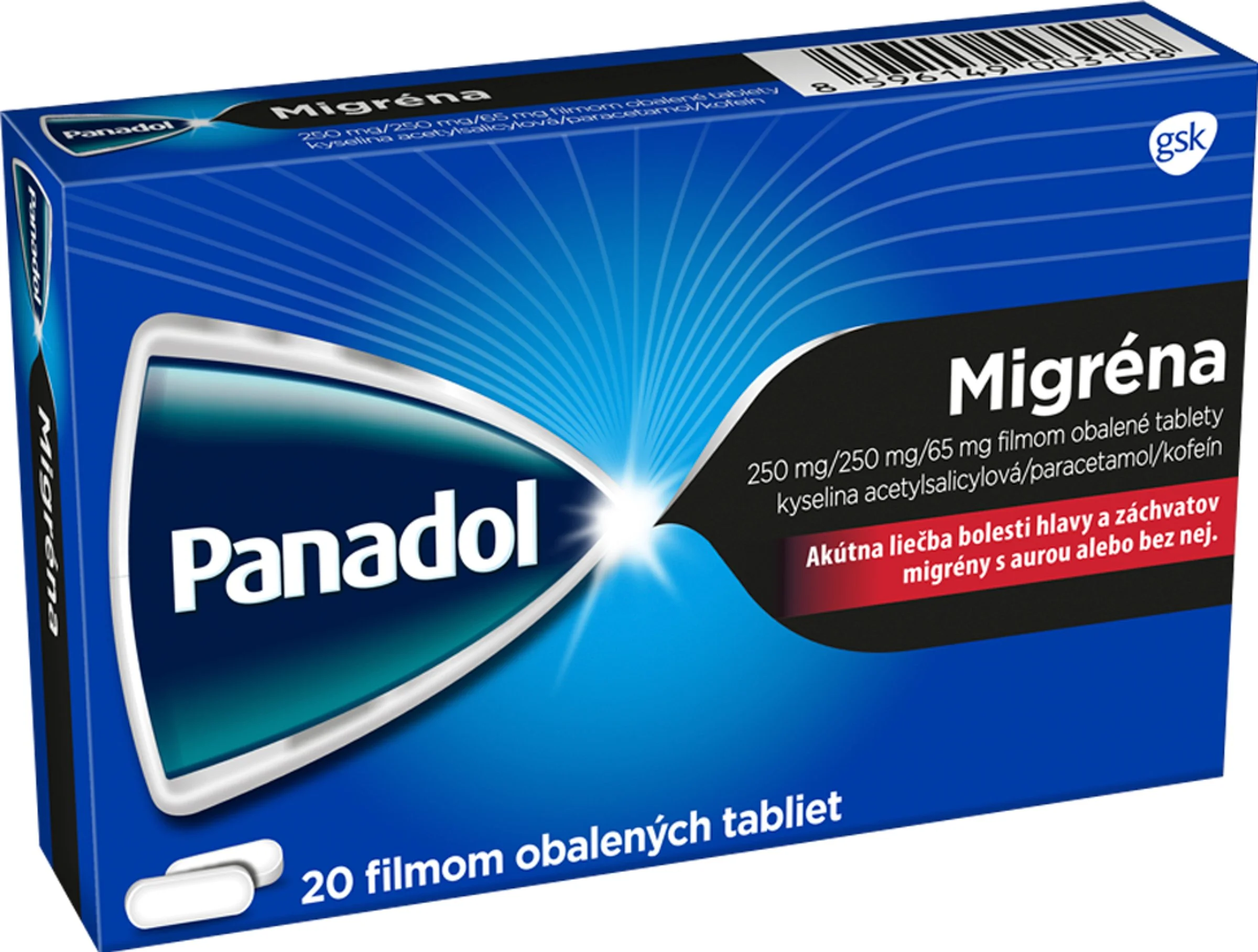 Panadol Migréna flm 20x250m 1x20 tbl, liek proti bolesti