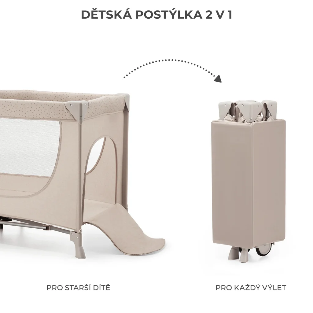 KINDERKRAFT Postieľka cestovná Joy 2 Beige 1×1 ks, cestovná postieľka