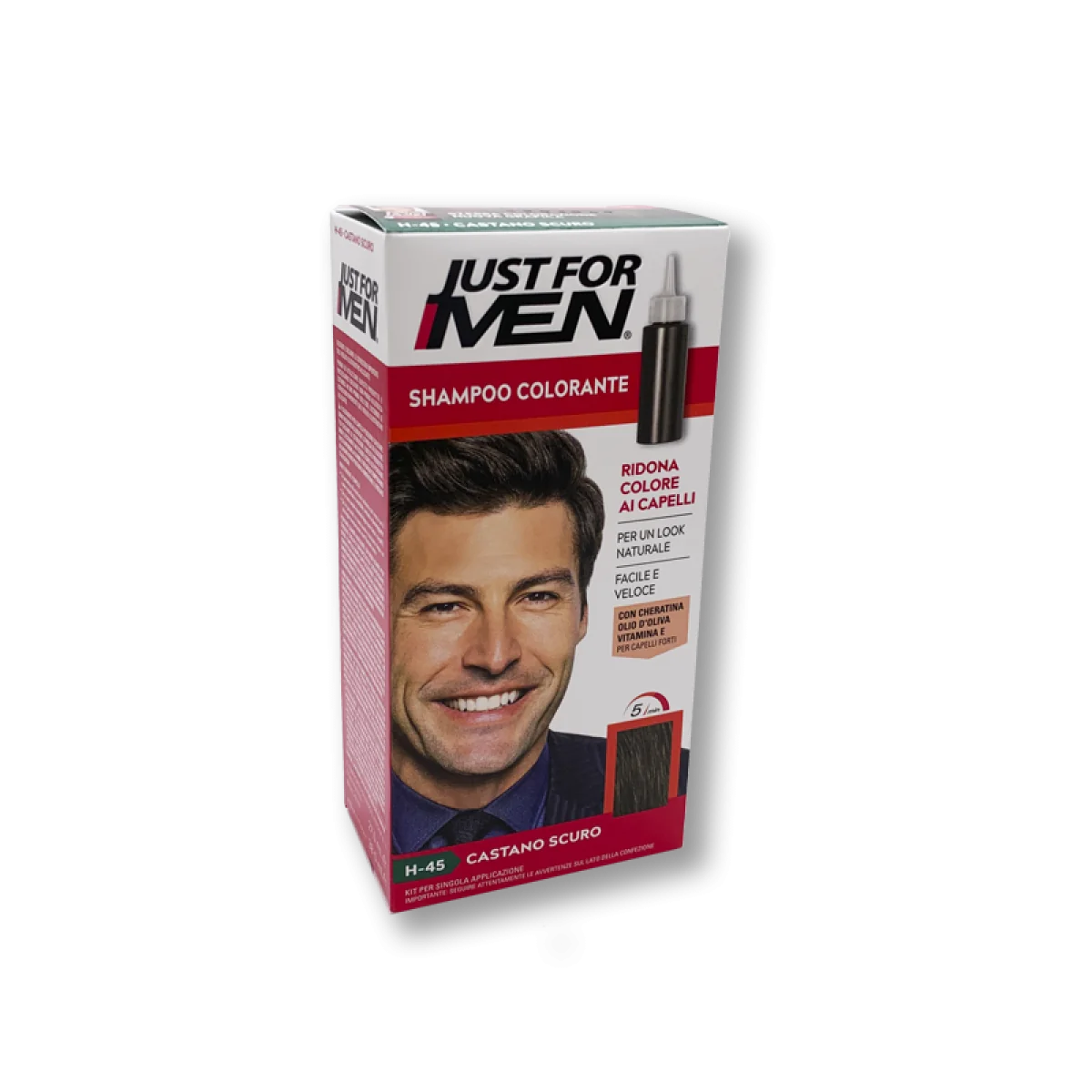 Šampón na zakrytie sivých vlasov farba tmavo hnedá  Just for men H45 Dark Brown