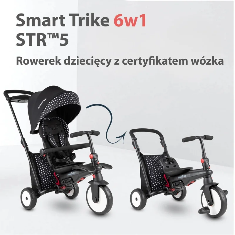 Smart Trike Skladacia detská trojkolka / kočík  7v1 STR™5, čierno-biely 