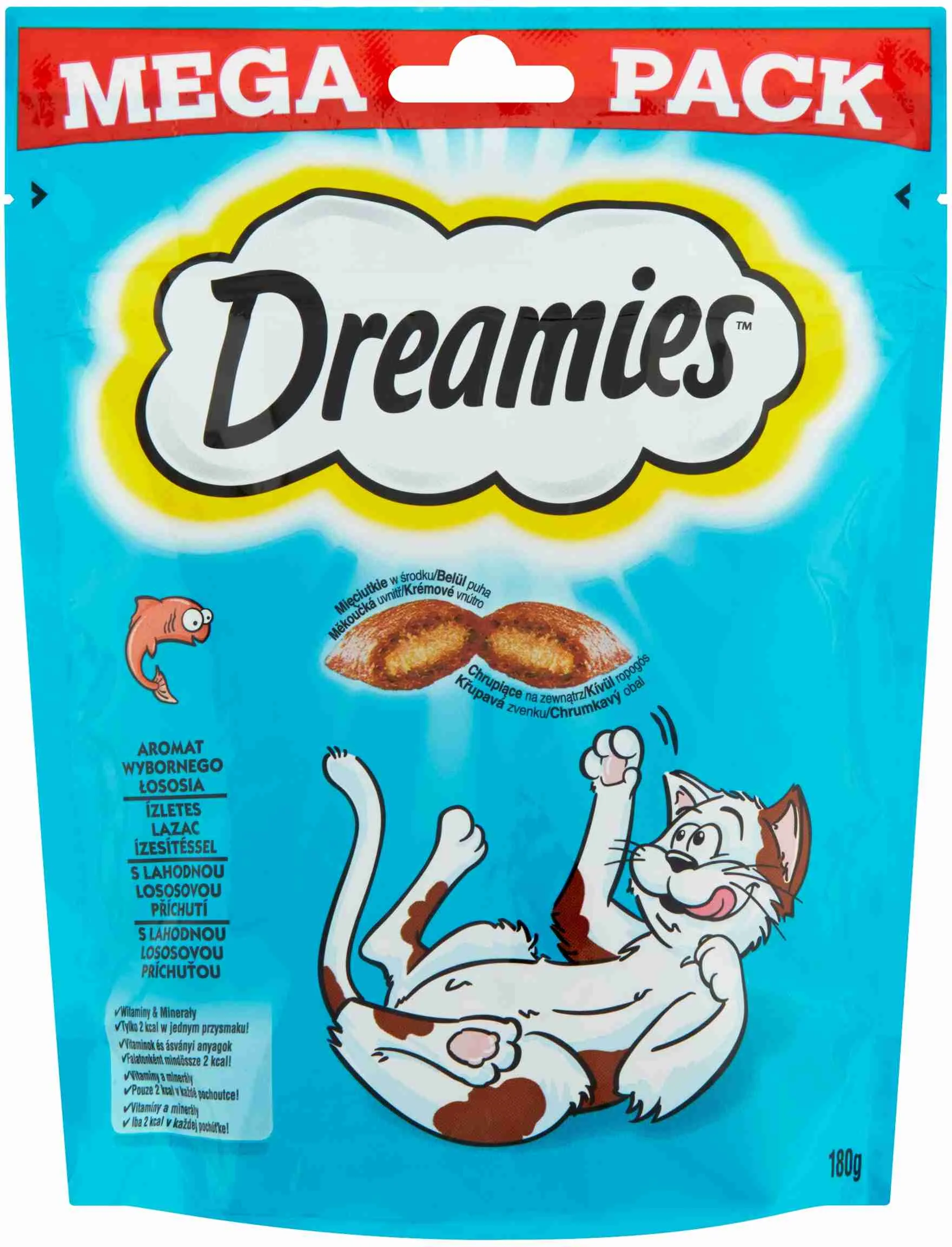 DREAMIES chrumkavá pochúťka s lososom 1×180g, krmivo s lososom