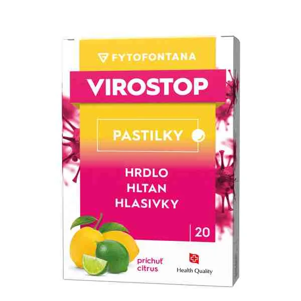 VIROSTOP Pastilky - citrus 1×20 ks, výživový doplnok na hrdlo, hltan a hlasivky