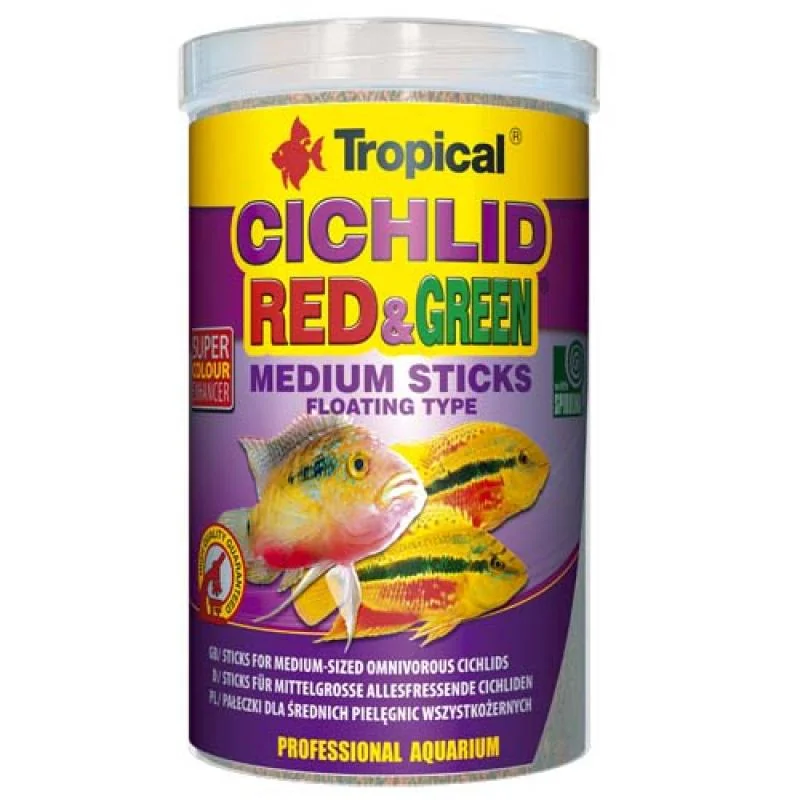 TROPICAL Cichlid Red&Green Medium Sticks 1000ml/360g tyčinky pre stredné všežravé cichlidy 