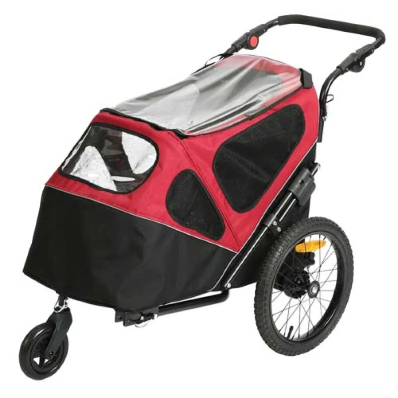 DUVO+ Pet trailer 2-in-1 Príves na bicykel pre domáce zvieratá a bugina v jednom do 30kg -Čierno/červená 123x62x96cm 