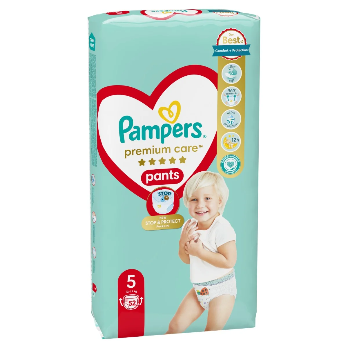 Pampers Premium Care plienkové nohavičky veľkosť 5, 52 ks, 9kg-17kg 1×52 ks, plienkové nohavičky