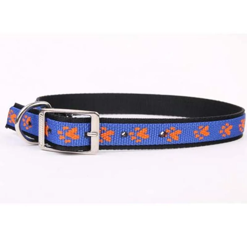 COBBYS PET obojok paw motives 30mm/65cm -modrá /oranžová 