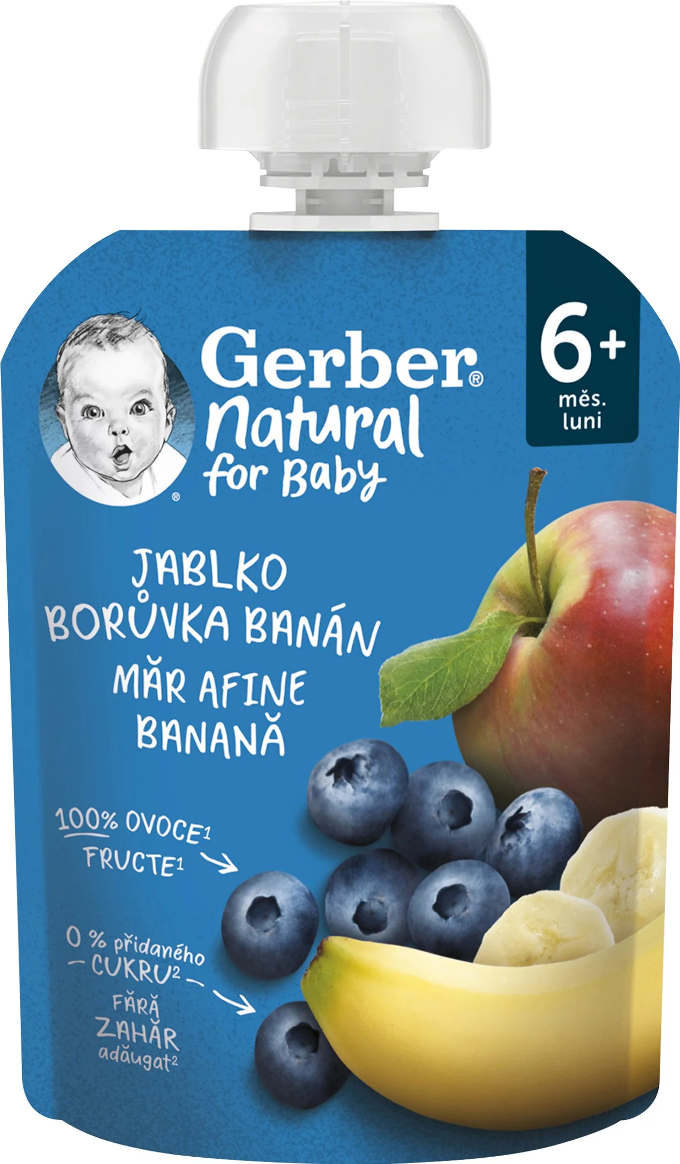 Gerber Natural Kapsička Jablko, čučoriedka a banán; ovocná desiata (od ukonč. 6. mesiaca)