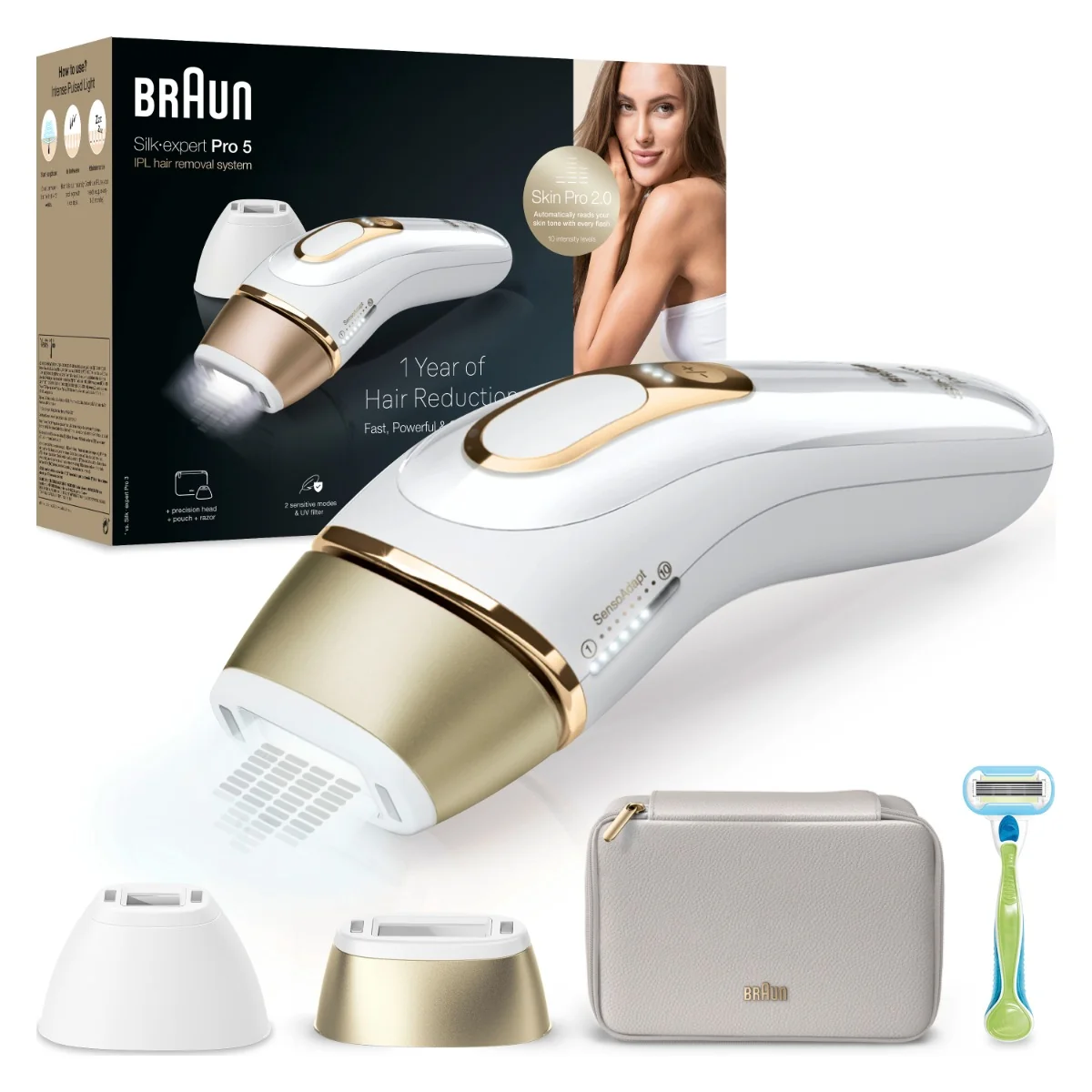 Braun IPL Silk·expert Pro 5, Odstraňovanie Chĺpkov v Pohodlí Domova, S Puzdro, 2 Hlavice, PL5152