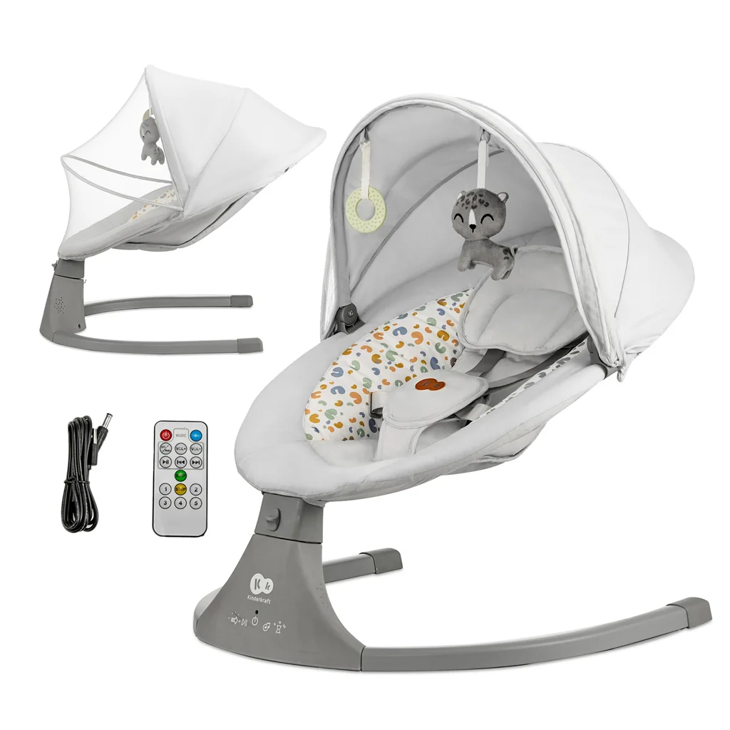 KINDERKRAFT Lehátko pohupujúce s melódiou 2v1 Lumi, do 9 kg, Premium Light Grey 1×1 ks, lehátko