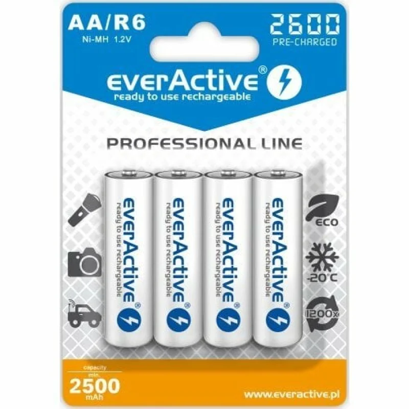 everActive PROFESSIONAL LINE R6 / AA, Nabíjateľné Ni-MH 2600 mAh batérie, 4ks 