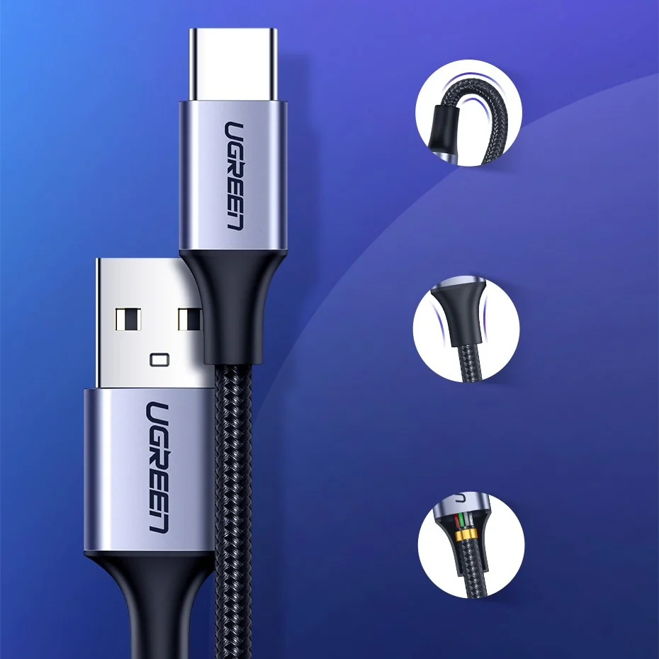 Ugreen US288 kábel USB / USB-C QC 3.0 3A 2m, sivý 