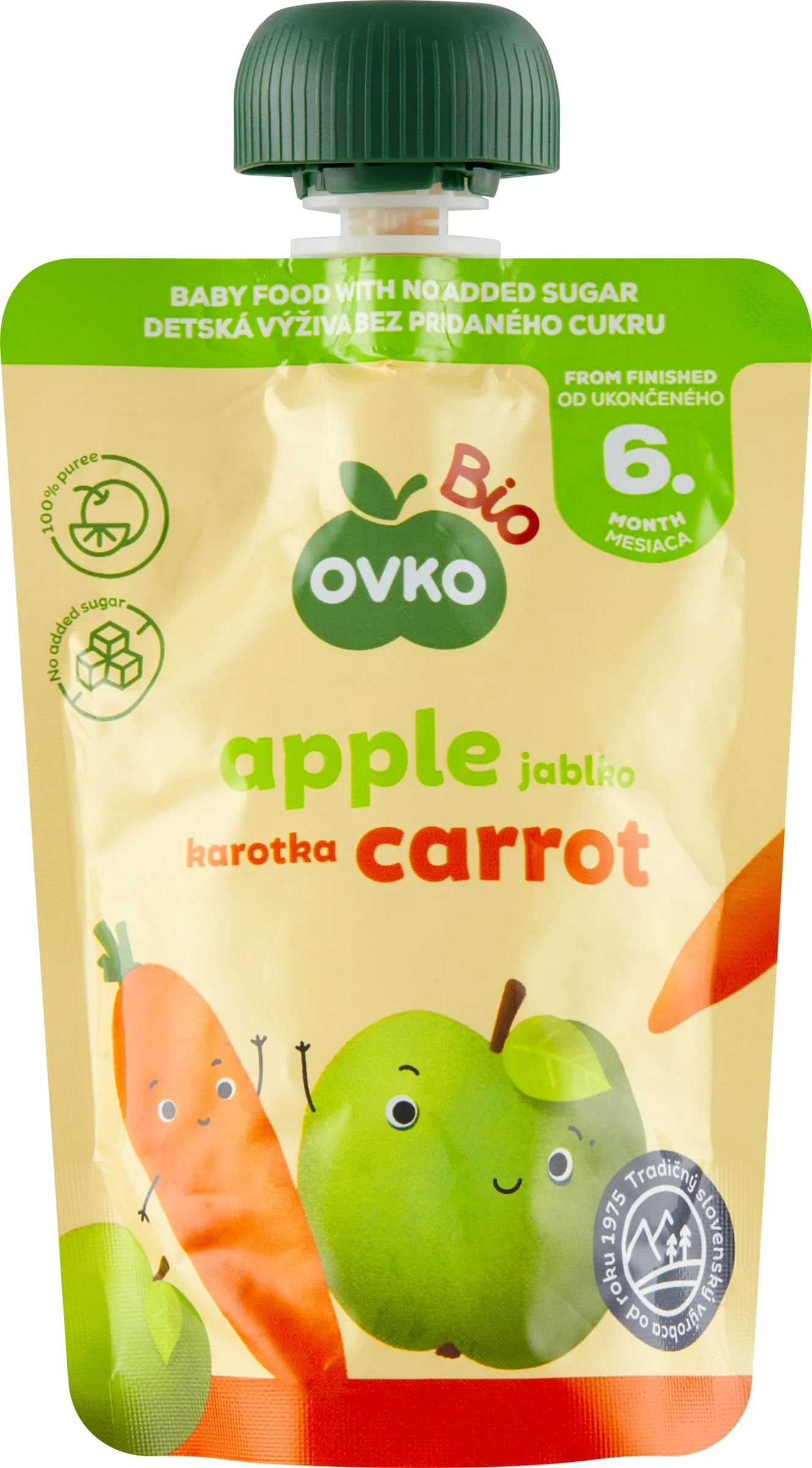 OVKO Bio Detská výživa Jablko Karotka 1×90 g, ovocná kapsička