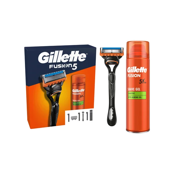 Gillette Darčeková Súprava: Fusion Holiaci Strojček + Fusion Gél 200 ml