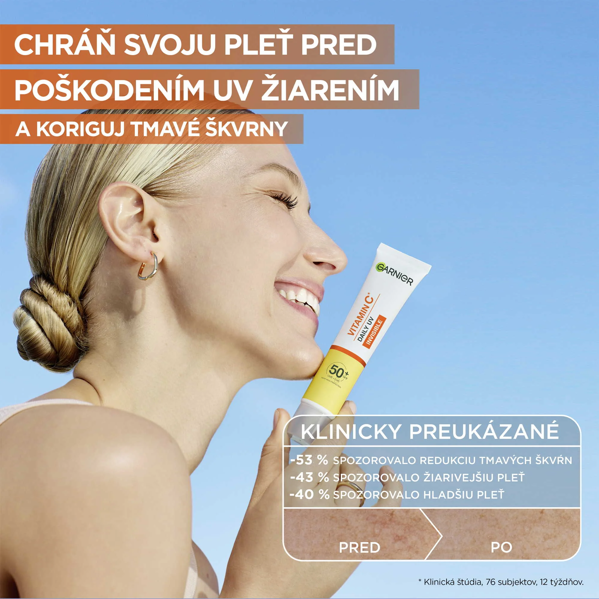 Garnier Skin Naturals Vitamin C denný rozjasňujúci UV fluid SPF 50+ invisible 1×40 ml, rozjasňujúci UV fluid