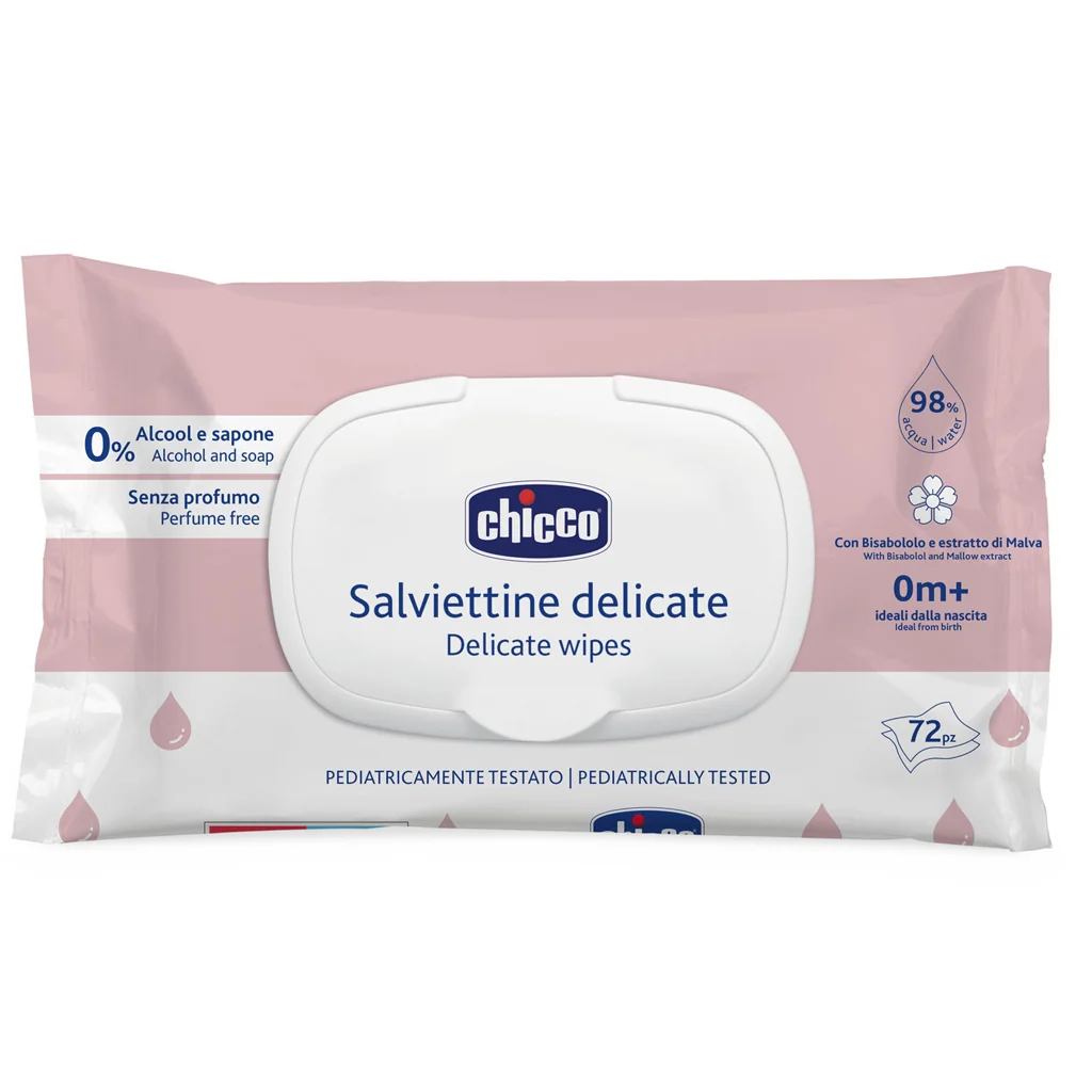 CHICCO Detské vlhčené utierky Delicate s harmančekom 1×72 ks, vlhčené utierky