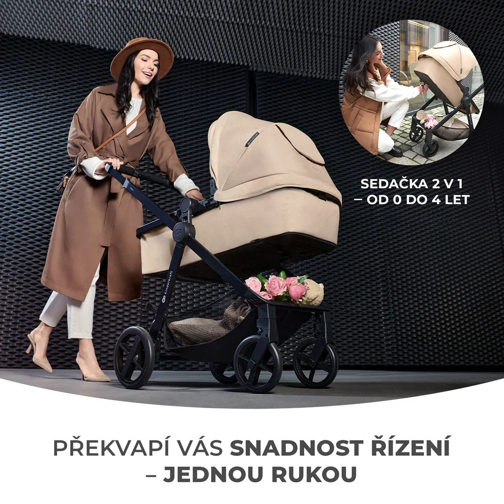 KINDERKRAFT Kočík kombinovaný 4v1 Newly Classic Black + Mink PRO 1×1 ks, kombinovaný kočík