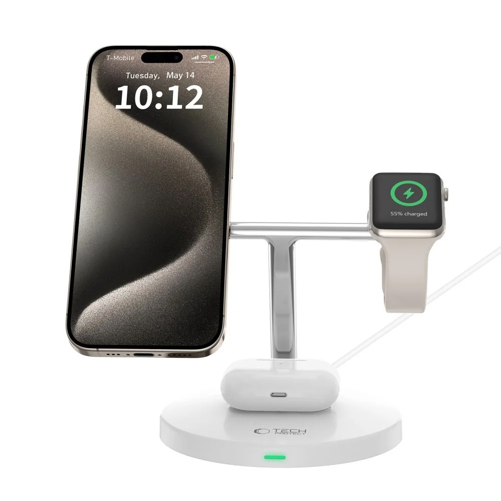 Tech-Protect A35 MagSafe bezdrôtová nabíjačka na mobil / AirPods / App le Watch, biela