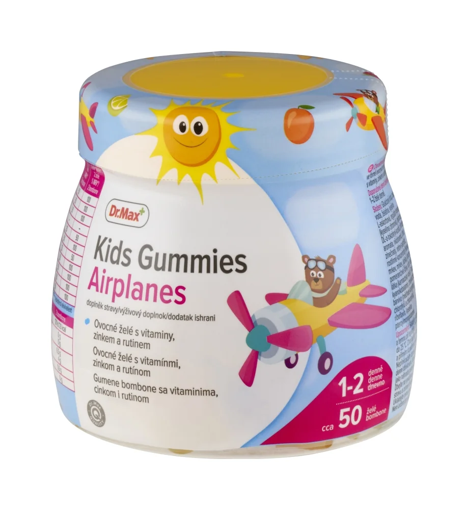 Dr. Max Kids Gummies Airplanes 1×50 ks, ovocné želé s vitamínmi, zinkom a rutínom