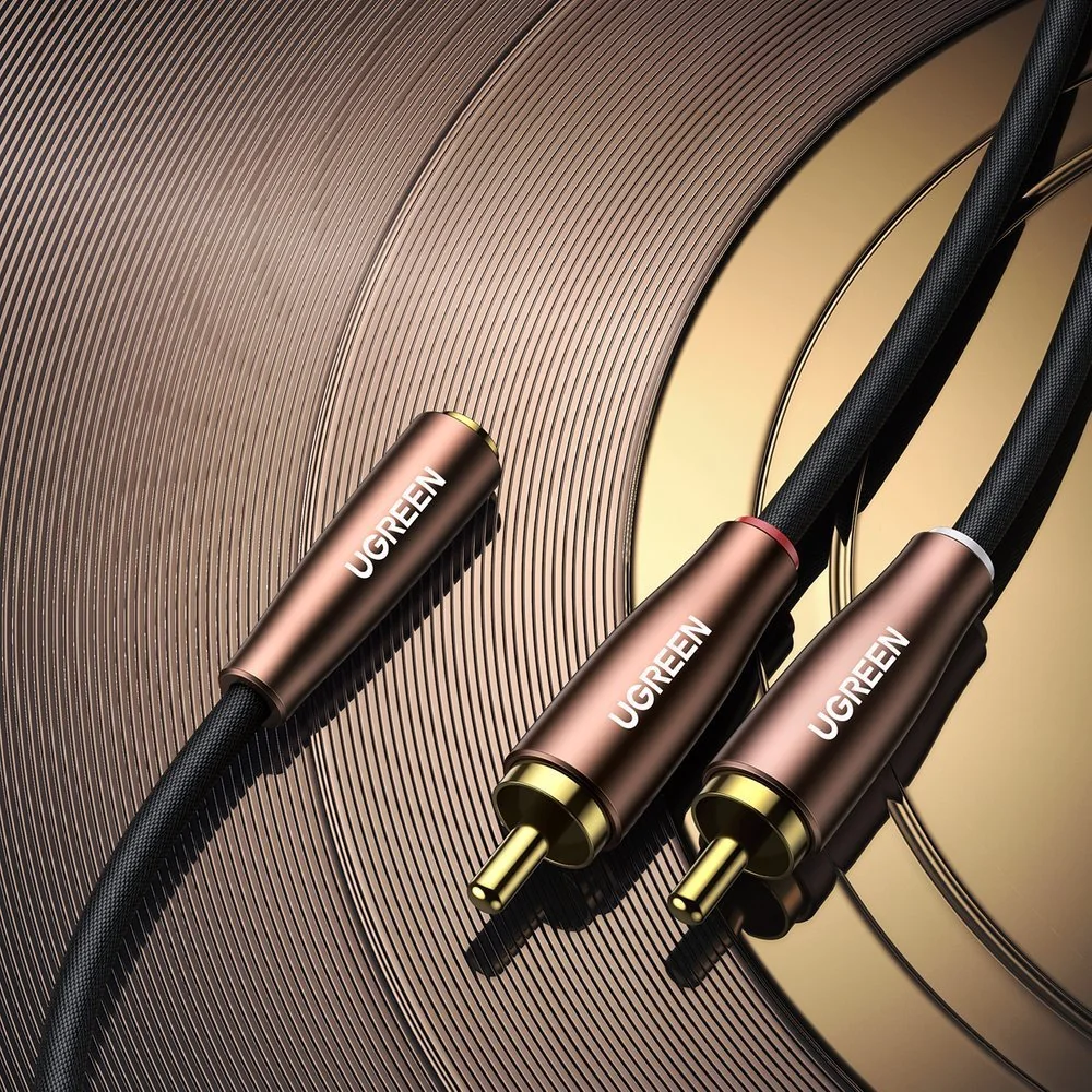 Ugreen AV198 audio kábel 3.5mm jack / 2x RCA F/M 5m, hnedý 