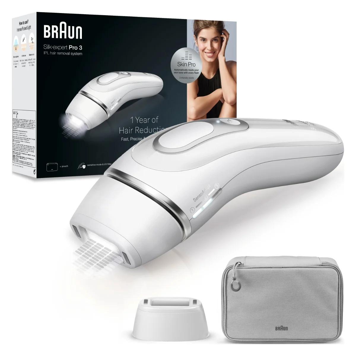 Braun IPL Silk·expert Pro 3, Odstraňovanie Chĺpkov v Pohodlí Domova, S Puzdro, 2 Hlavice, PL3020 1×1 ks, epilátor