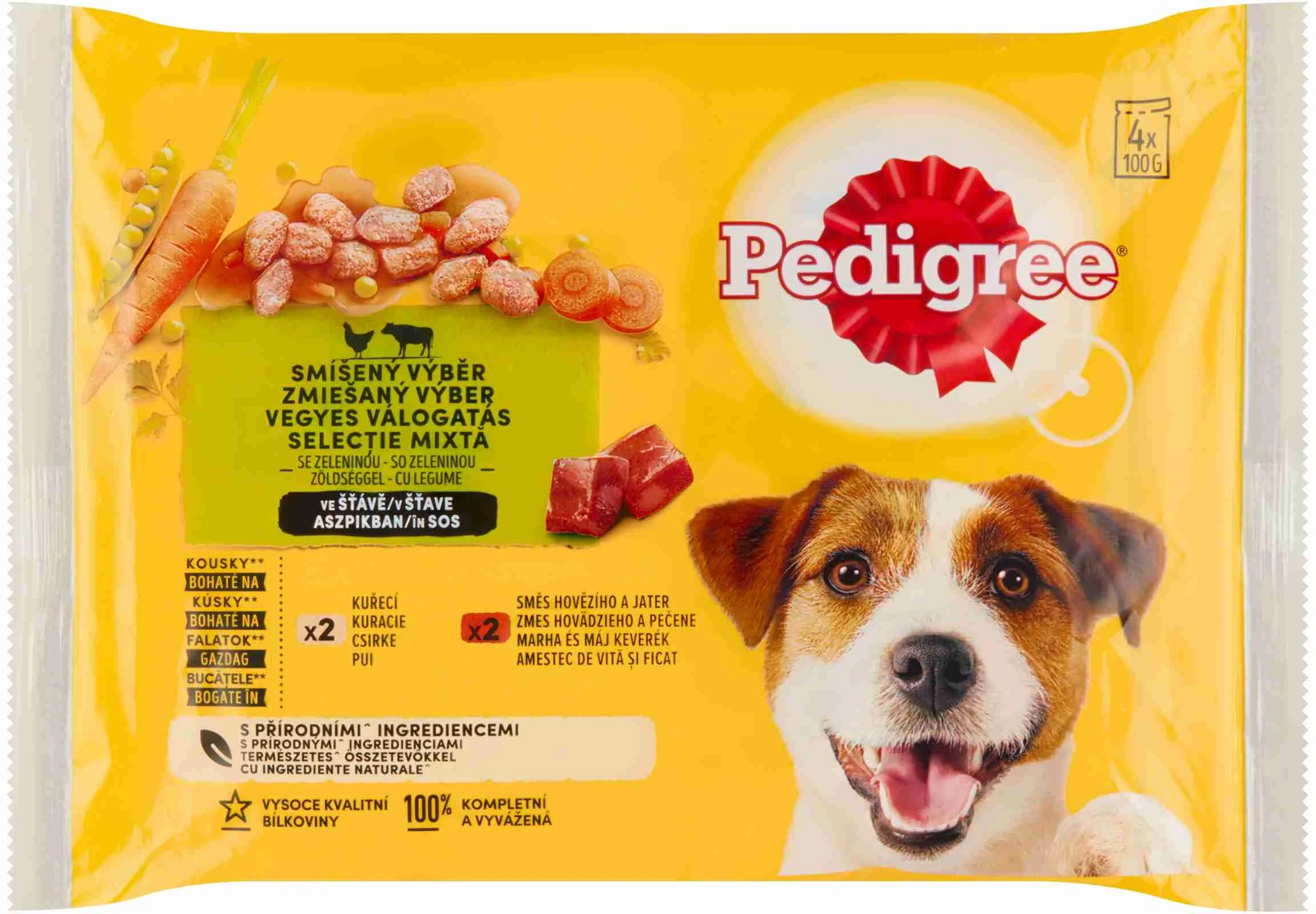 PEDIGREE Kapsička s Kuracím a hovädzím so zelen. v šťave 4pack 4×100 g, kapsička pre psy