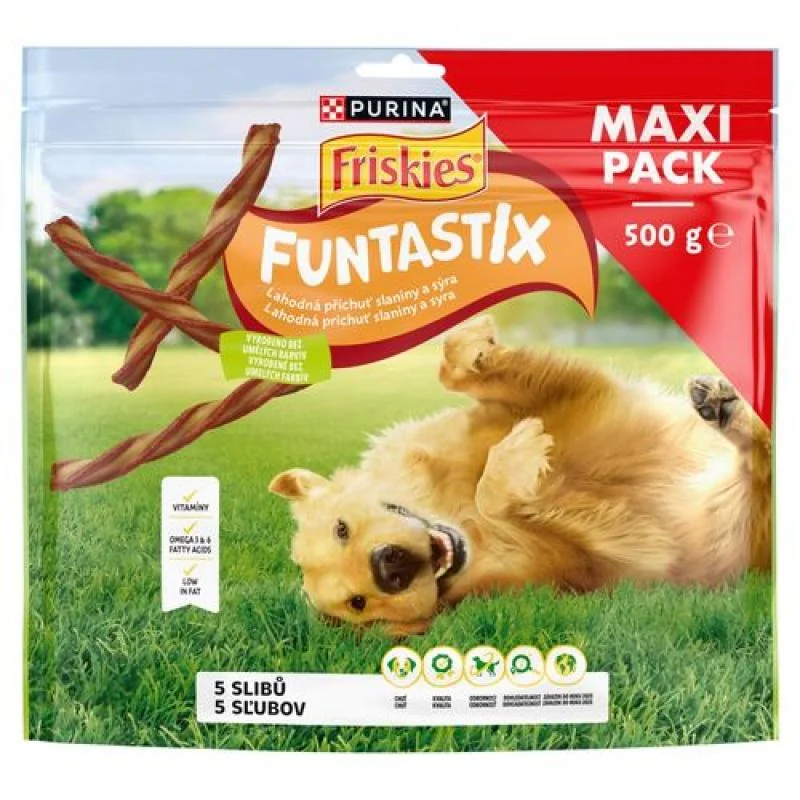 FRISKIES FUNTASTIX 500g lahodná príchuť slaniny a syra