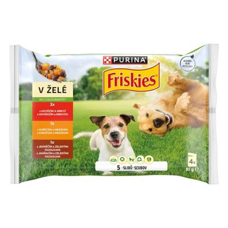 FRISKIES ADULT Multipack 4x85g hovädzie+kura+jahňa v želé